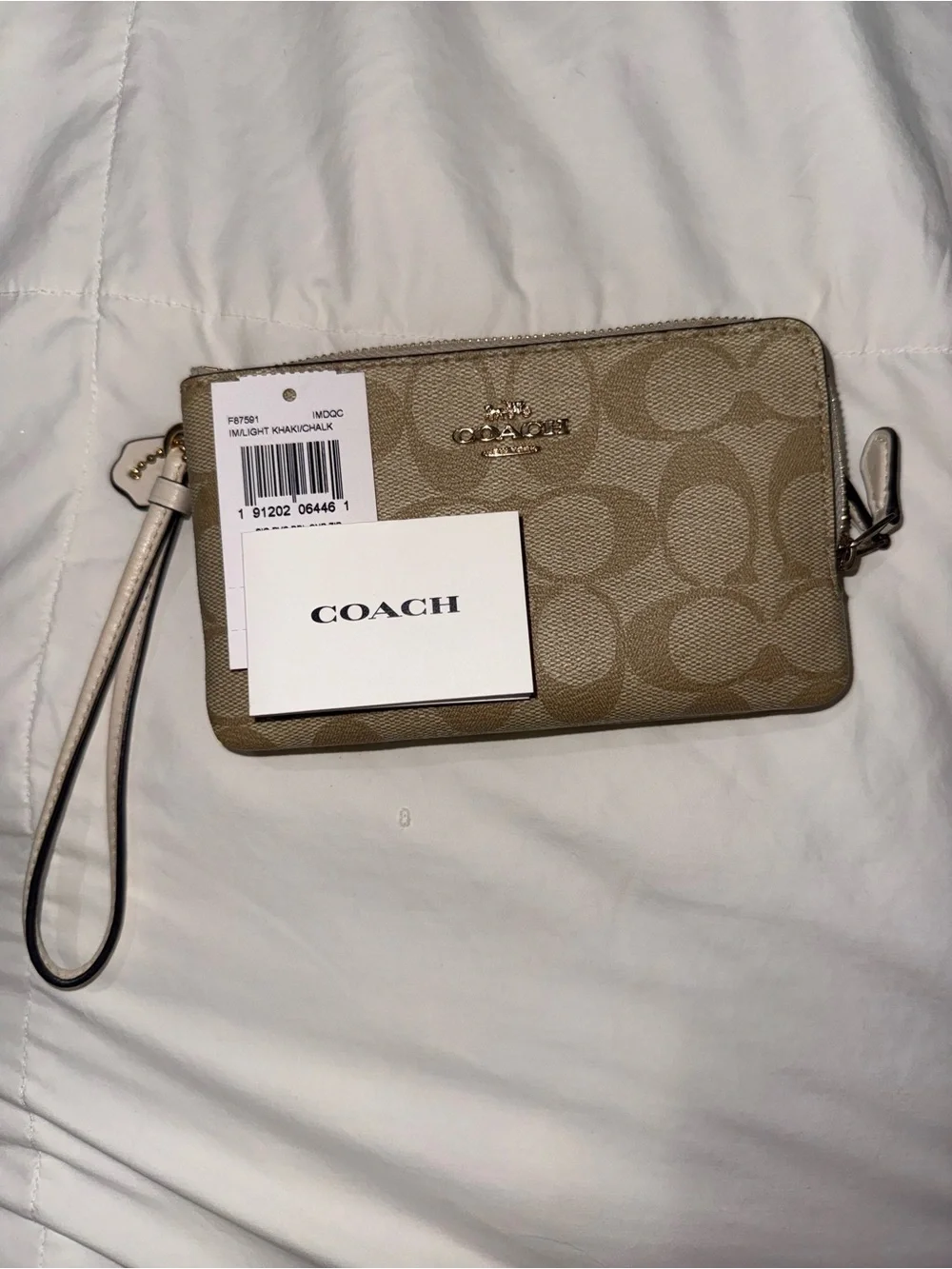 Coach Signature Canvas Wristlet in Khaki/Chalk